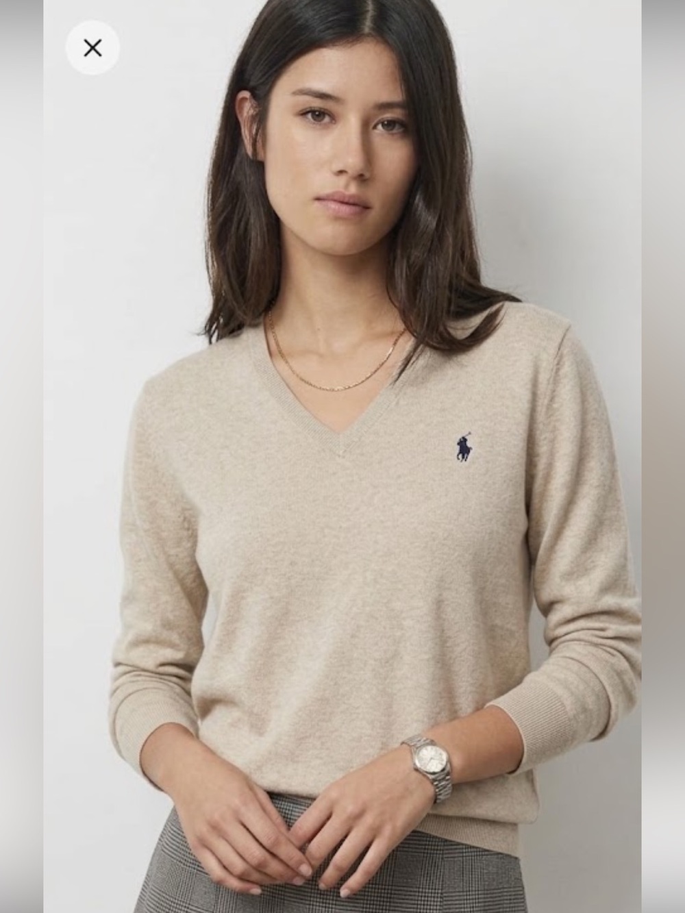Polo Ralph Lauren XL Women's V-Neck Pima cotton soft beige Sweater